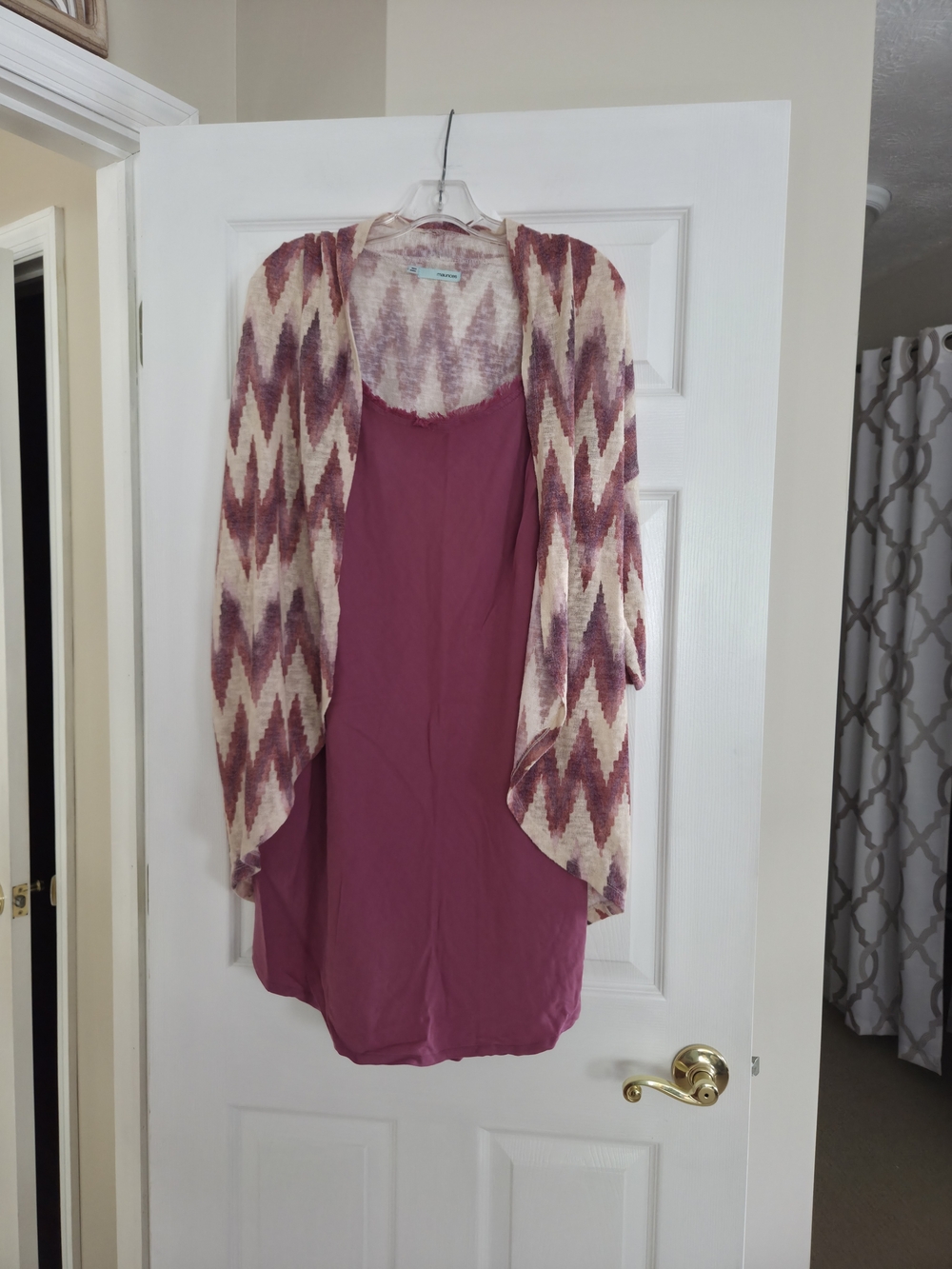 Versona Slip Dress With Maurice Mauve Chevron Open-Front Cardigan Large